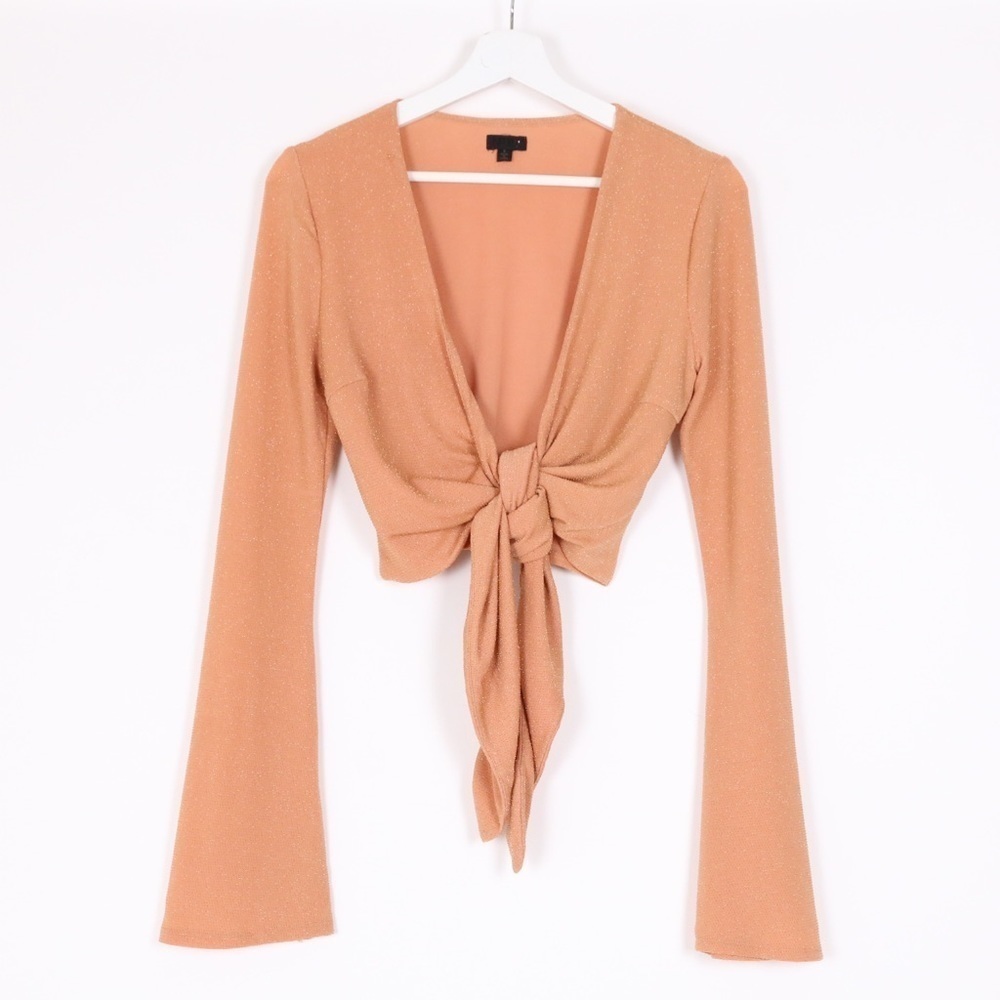 NBD Shimmer Wrap Crop Long Sleeve Top
